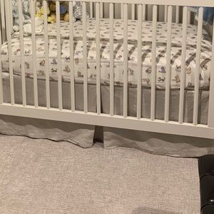 Pottery barn kids crib skirt - flax colored linen. Barely used and beautiful!